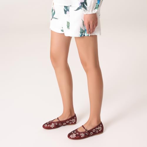 Image of MRKEWUNEY Mesh Ballet Flats for Women Embroidered Floral Round Toe Mary Jane