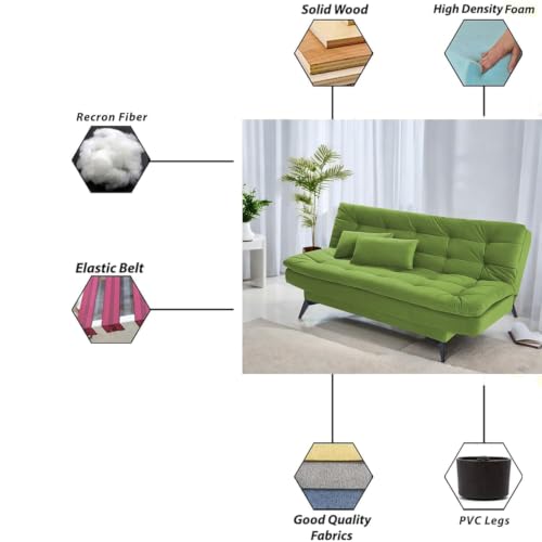 Image of Casaliving Danny Sofa Cum Bed for Living Room Premium Fabric Sofa New 3 Seater Sofa Cum Bed Velvet Fabric with 2 Cushions (Colour Light Green) Suitable for All Indoor Sofa Set