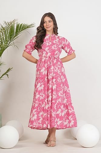 Image of Kuruti B Sheets Women's Cotton Fit & Flare Calf Length Printed Kurti for Women