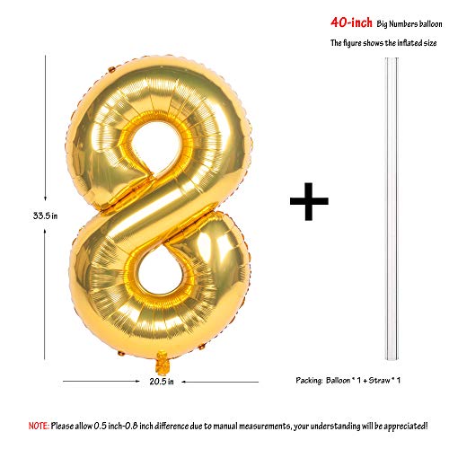 Image of 40In Large Gold Number Balloon 8 Aluminum Foil Mylar Big Number Balloon 0-9 | Suitable for Gold Birthday Parties, Weddings and Anniversary Photography