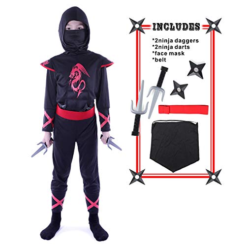 Sincere Party 7pcs Dragon Ninja Costume for Unisex Kids,Ninja Dress Up Role Play Outfit with Accessories 5-7years - Image 2