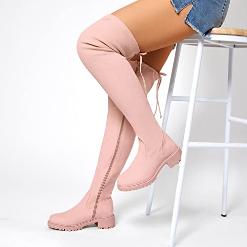 Flat Boots For Women,2022 Winter Women's Over The Knee Patform Thigh High Boots Long Stretch Soft Chunky Lug Sole Fall Boots Tall Boots Street Style Cowgirl Boots With Chunky Block Heels Fashion Dress Boots Pink,07 #TOP6