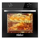 Hobsir Einbaubackofen mit Drehknopfsteuerung, 65L, 60 x 60 cm, Einbauofen mit Stecker, 4 Funktionen, 50-250°C, Doppelt Verglaste Tür, Einbau-Backofen Ohne Kochfeld, 2000W