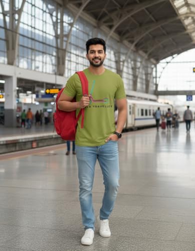 Image of Solo Traveller Unisex T-Shirt | Regular Fit Round Neck Casual Cotton Tee for Men & Women Olive Green