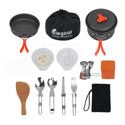 Bisgear 16pcs Camping Cookware Backpacking Stove Mess Kit – Camping Cooking Set - Camping Pots and Pans Set - Camping Accessories Equipment - Backpacking Supplies Survival Gear