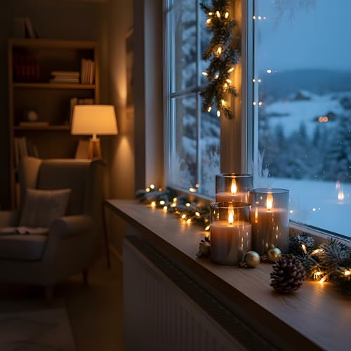 Image of Glass Flameless Pillar Candles Flickering with Remote Timer, Battery Operated LED 3D Moving Flame Real Wax Candles,Remote Included (Gray)