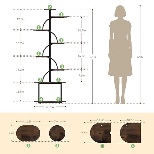 Image of Plant Stand with Grow Light, Sturdy 61 inch Tall Plant Shelf Indoor, 8 Tiered Plant Shelves with Grow Lights, Large Indoor Plant Stands for Multiple Plants, Black Oval Display Rack for Home Decor