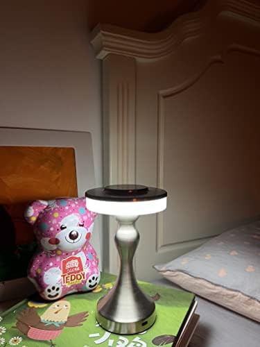 HAPYGI Rechargeable Cordless LED Table Lamp ，with Touch Sensor , 3-Levels Portable Dimming Battery Operated Lamp，Nightstand Lamp/ Night Light/Restaurant Table/Outdoor/Coffee /Bar (Silver)