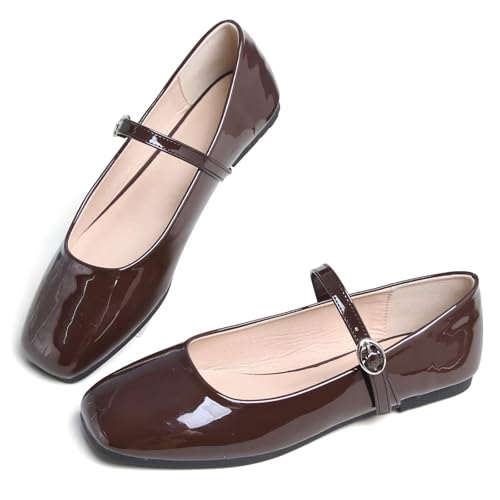 Dear Time Women's Vintage Mary Jane Shoes Ankle Strap Square Toe Flats Uniform Dress Shoes Ballet Flats