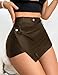 KWSTAIN Faux Leather Shorts for Women Sexy High Waisted PU Micro Mini Short Stretchy Bodycon Party Pleather Skorts Hot Pants (Brown,2XL)