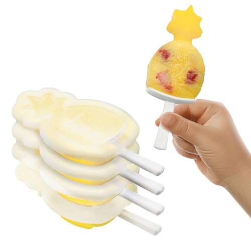 Tovolo Pineapple Popsicle Mold Stackable Kids Pack of 4 Pineapple Silicone Mold with Sticks, BPA Free Freezer Pop Maker Summer Essentials Frozen Treat Molds, Sun Ray Yellow