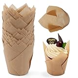 200pcs Tulip Cupcake Liners, Standard Greaseproof Paper Baking Cups Muffin Liners Holders Perfect for Bridal Showers, Baby Showers, Birthday Parties, Banquets, and Catering Events (Natural)
