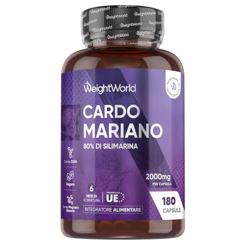 Cardo Mariano Vegano, 80% di Silimarina, 1 Capsula al Giorno da 2000 mg, 6 Mesi, Estratto 40:1 da Semi di Cardo Mariano, Silybum Marianum (Milk Thistle), Senza Magnesio Stearato, Prodotto in Europa