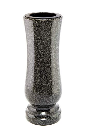 Afterglow Stilvolle Grabvase aus echtem Granit Impala hell Höhe 27 cm/Ø 11 cm Grabschmuck wetterfest frostsicher Granitvase mit Kunststoffeinsatz Friedhofsvase