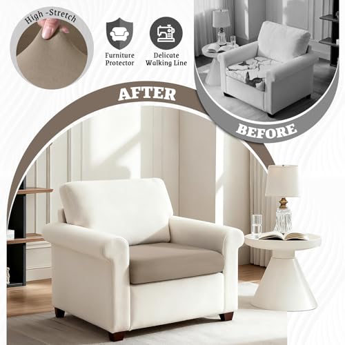 KinCam Couch Cushion Covers, Stretch Sectional Couch Covers Sofa Cushion for L Shaped Couch Cover Washable Sofa Slipcovers Sofa Covers(1PC Seater or Backrest Cover, Khaki) — view 2