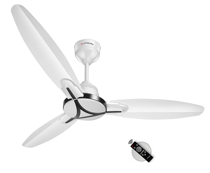 LONGWAY Zephyr 1200 mm BLDC Ceiling Fan with Remote Control | BEE 5 Star Rated Energy Efficient | Ultra High Speed 3 Blade Anti-Dust Decorative Ceiling Fan | 3 Years Warranty (White, Pack of 1)
