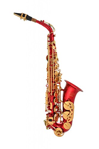 Lazarro Professional Red Body Gold Keys E-Flat Eb Alto Saxophone Sax With 11 Reeds, Case, Music Book, Mouthpiece And Many Extras, 360-Rd #TOP1
