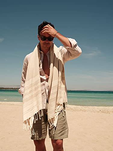 Smyrna Mediterranean Series Original Turkish Beach Towel | 100% Cotton, Prewashed, 37 X 71 Inches | Peshtemal And Turkish Bath Towel For Spa, Beach, Pool, Gym And Bathroom (Beige) #TOP5