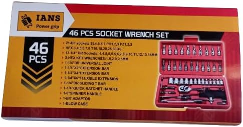 IANS Power grip 46-In-1 Tool Kit & Screwdriver Set: Versatile Hand With Precision Sockets, Wrenches, And Screwdrivers. Ideal For Home Things, Cycle, Bikes, Cars, More.., Red