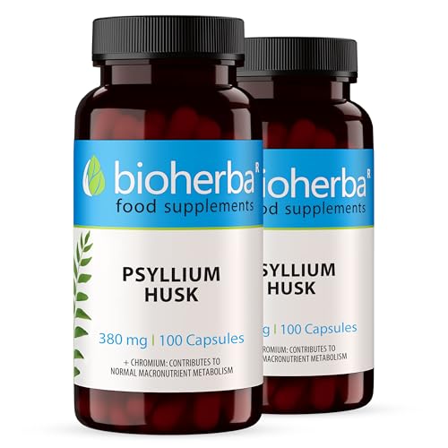 Psyllium husk cáscara en cápsulas   380 mg, 200 unidades   Pura polvo de psyllium husk y cromo para máxima eficacia y salud de BIOHERBA