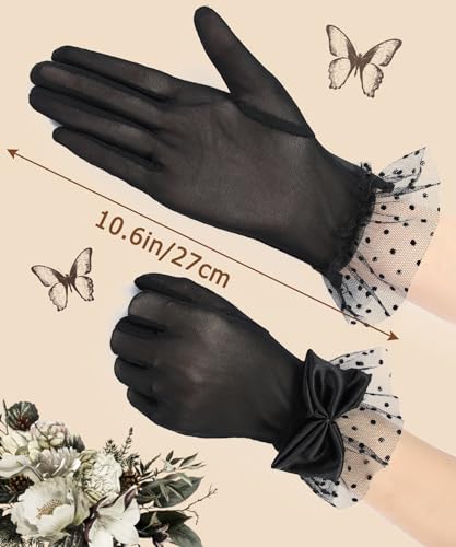 Guantes de encaje para mujer con lazo elegante para fiesta 4