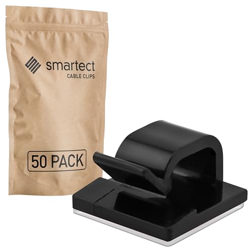 smartect - smartect Support Câble Autocollant en Noir [50 Pièces] Attaches Murales pour fixer les Guirlandes, Câbles USB, Électriques et de Charge, Clips pour la Gestion des Câbles sur le Bureau