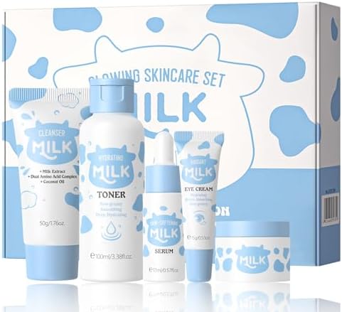 5PCS Milk Skin Care Set for Kids & Women – Skin Care for Teens 10-12, Skincare for Girls 10-12, Milk Skincare Set with Cleanser, Toner, Serum, Face Cream & Eye Cream – Gentle Daily Hydration Routine