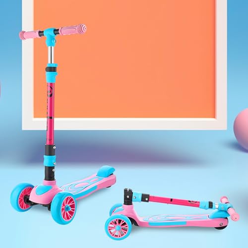 Image of Toyshine 3 Wheel Rooster Runner Scooter with Anti Slip ABS Base Aluminium Structure Height Adjustable Handlebar Max Load 45kg for Boys and Girls Ages 4 and Above - Pink