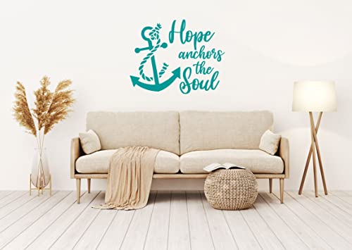 Hope Customized Vinyl Wall Decal - Customized Nautical Inspirational Quote - Hope Anchors The Soul With Anchor Silhouette - Home Decoration For Family Room, Nursery, Bedroom, Or Beach House - Removable Sticker #TOP2
