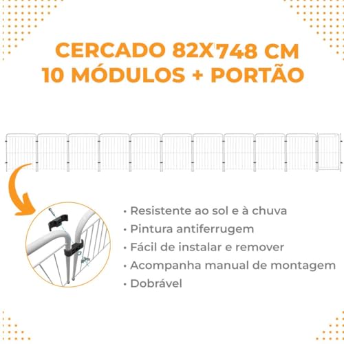 Utility Pet & Lar, Cercado Cachorro Cães Pet Cercadinho 10 Módulos 82 cm Altura Cor:Branco