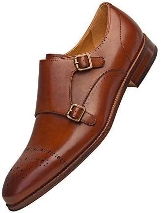 Men's Classic Double Monk Strap Full Grain Leather Shoes,2018 Design-Adroit Tans US9