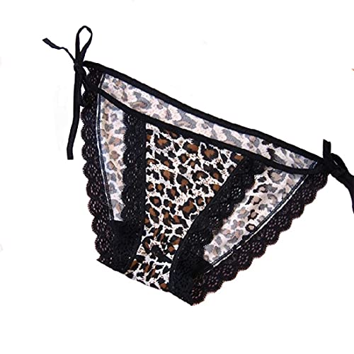 Lace Side Tie Thong Bikini Panties For Women Adjustable G-String Underwear Hipster Briefs-Leopard #TOP14