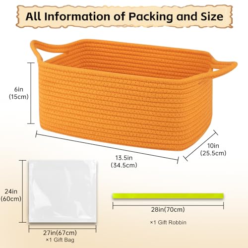 Image of OIAHOMY Woven Basket, Gift Basket Empty with Gift Bags and Ribbons, Rope Baskets for Baby Showers, Storage Baskets with Handles for Nursery, Pet Toy Organizer - Orange