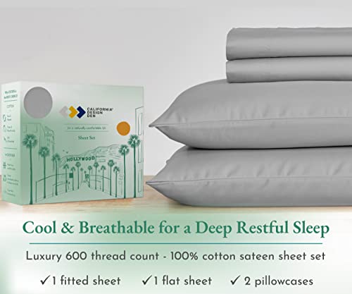 California Design Den Luxury 4 Piece King Size Sheet Set - 100% Cotton, 600 Thread Count Deep Pocket Fitted And Flat Sheets, Hotel-Quality Bedding With Sateen Weave - Light Gray #TOP3