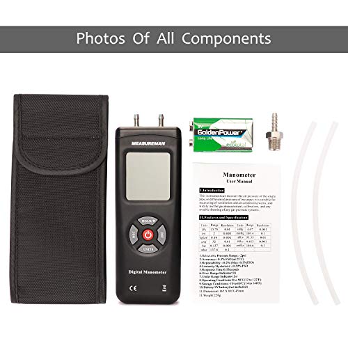 Measureman Handheld Digital Differential Pressure Gauge, Vacuum And Pressure Gauge Meter Tester 11 Units With Backlight, ±2Psi/Kpa, 1-2 Pipes Air System Measurement #TOP7