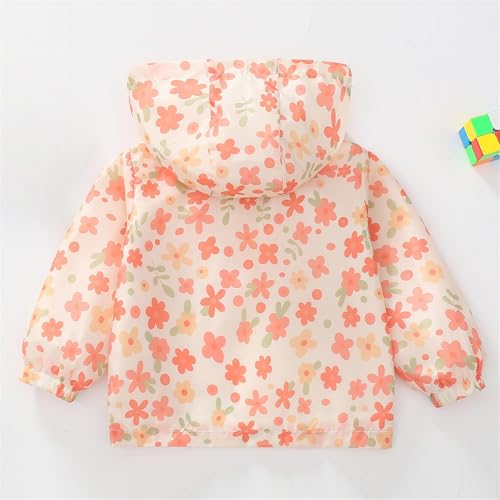 Lightweight Jacket for Girls Flower Print 𝗪aterproof Rain Hooded Jackets Toddler Girls Long Sleeve Coat with Zippers2