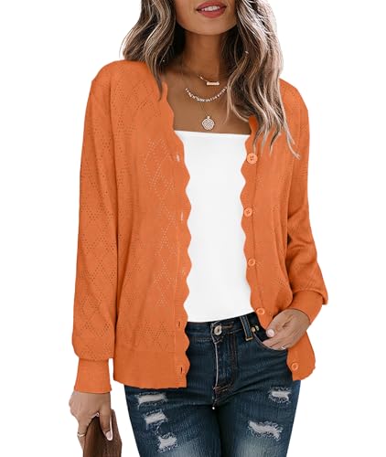 LILBETTER Women's Button Down Cardigan Long Sleeve Casual V-Neck Soft Knit Lightweight Cardigans Sweater