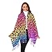 Neon Rainbow Colored Leopard Womens Scarf, Fashion Long Shawls Grid Wraps Winter Warm Lattice Large Scarves