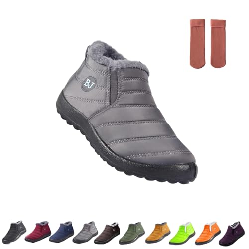Botas ortopédicas cálidas impermeables para mujer, botas de nieve antideslizantes con forro de piel para caminar al aire libre, zapatos sin cordones para mujeres y hombres, gris, 38 EU