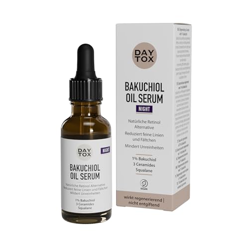 DAYTOX Bakuchiol Öl Serum – unterstützt den nächtlichen Regenerationsprozess - Schnell einziehend – stärkt die Hautbarriere – mit Squalan als Feuchtigkeitsspender – Made in Germany – 20 ml