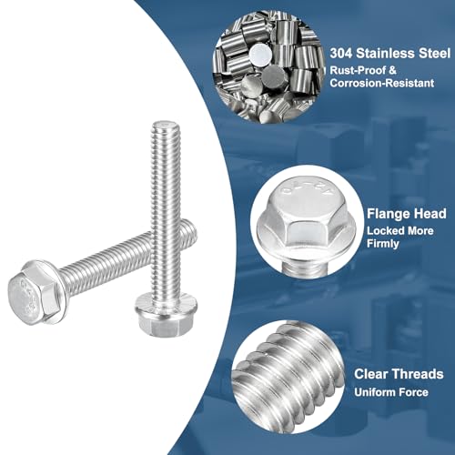 Image of uxcell 10Pcs 5 /16-18 x 2 inch Flanged Hex Head Bolts, 304 Stainless Steel Flange Hexagon Screws, Flange Hex Drive Screws 5.8 Grade for Machinery Industry Home Appliances, Silver