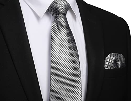 Image of Enlision Mens Ties Stripe Tie and Pocket Square Set Classic Formal Woven Neckties Handkerchief Cufflinks Wedding