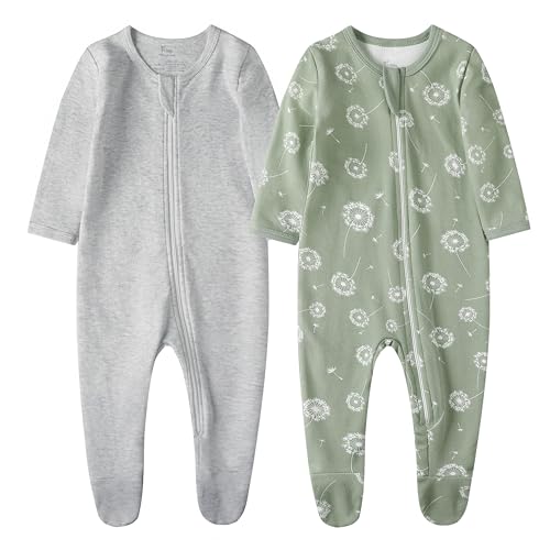 Image of O2 BABY Baby Boys Girls Organic Cotton Zip-Front Sleeper Pajamas, Footed Sleep 'n Play