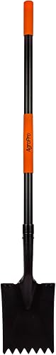 Square Shovel for Digging, Serrated Edge Heavy Duty Metal Shovel with Long Fiberglass Handle, Flat Shovel Spade for Edging, Gardening and Landscaping, 58 Inches