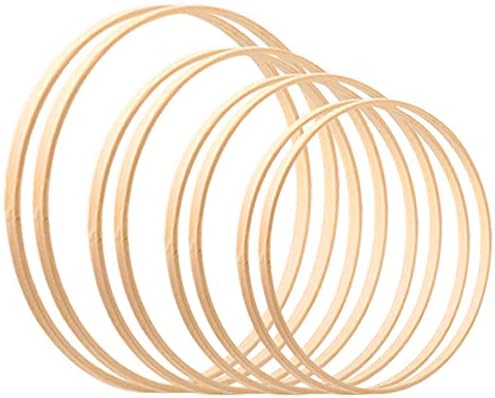 Larcenciel Wreath rings 8 Pack 4 Sizes (5 6 8 & 10 Inch) Wooden Bamboo Floral Hoop Wreath Macrame Craft Hoop Rings for DIY Dream Catcher, Wedding Wreath Decor and Wall Hanging Crafts (8pcs)