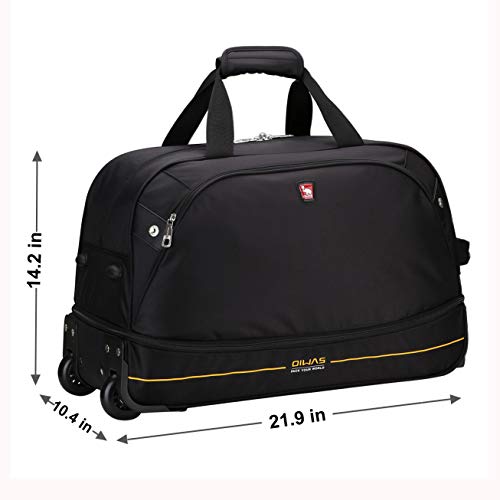 OIWAS Small Rolling Duffle Bag with Wheels 22 inch Travel Carry On Luggage Tote Suitcase Unisex-Adult Short Term Trips Expandable 45L to 55L Women Men Black