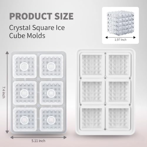 Image of Premium Large 3D Crystal Square Ice Cube Tray, Silicone Molds for Chilling Drinks, Chocolates, Juice, Jelly and Many More. (White)