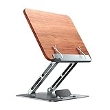 OATSBASF Adjustable Book Stand for Reading Hand Free, Wooden Book Holder Tray with Page Paper Clips