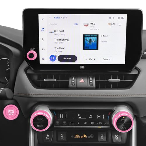 Image of for Toyota RAV4 /RAV4 Hybrid 2023 2024 2025 air Conditioning knob Cover, Start Button Cover Decorative Ring, Volume, Aluminum Alloy Decoration (RAV4, Pink)