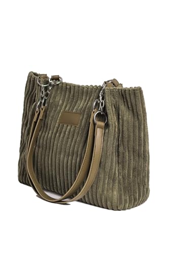 Ulisty Femmes Velours côtelé Cabas Décontracté Sac Tote fourre-tout Quotidien Sacs portés épaule Sac de courses mode Sac à main vert